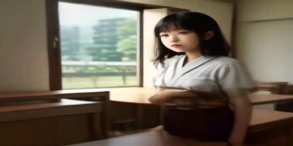 在日本语言学校教室里，中国留学生和日本同学一起学习，黑板上写着日文单词，阳光从窗户照进来